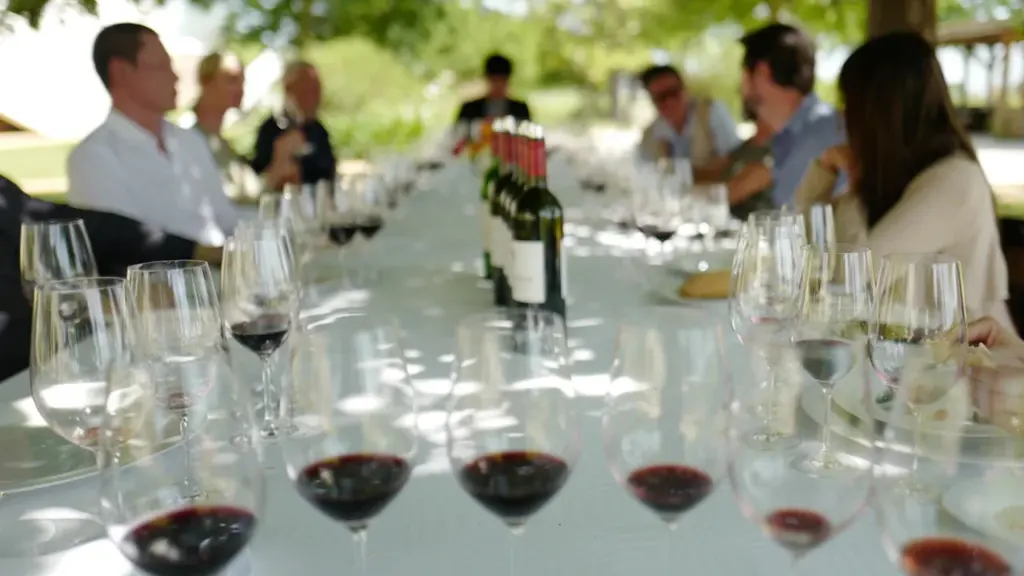 Un groupe de personnes participant à une dégustation de vin en plein air à Bordeaux.
